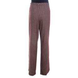 Escada Burgundy Herringbone Weave Wool and Silk High Waist Pants XL