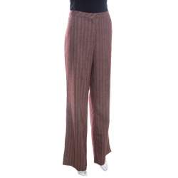 Escada Burgundy Herringbone Weave Wool and Silk High Waist Pants XL
