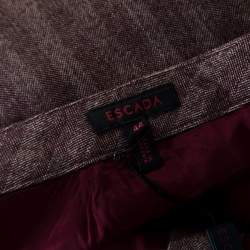 Escada Burgundy Herringbone Weave Wool and Silk High Waist Pants XL