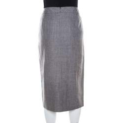 Escada Grey Linen and Wool Blend Front Slit Detail Pencil Skirt L 