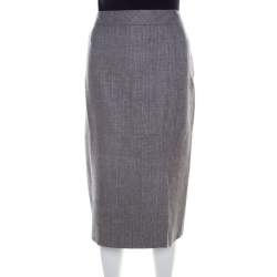 Escada Grey Linen and Wool Blend Front Slit Detail Pencil Skirt L 