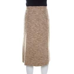 Escada Beige Wool Tweed Paneled A Line Skirt L
