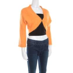 Pre Owned Escada Mustard Yellow Angora Rib Knit Fuzzy Bolero L