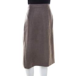 Escada Pine Brown Wool Tailored Rubla A Line Skirt M