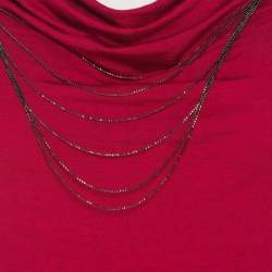 Pre Owned Escada Tourmaline Pink Knit Chain Detail Cowl Neck Ewpenia Top M