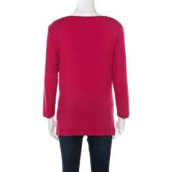 Pre Owned Escada Tourmaline Pink Knit Chain Detail Cowl Neck Ewpenia Top M