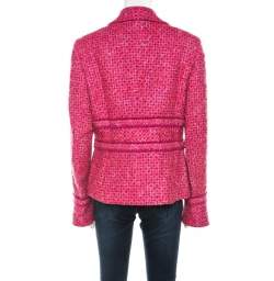 Pre Owned Escada Pink and Purple Wool Blend Tweed Blazer L