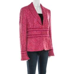 Pre Owned Escada Pink and Purple Wool Blend Tweed Blazer L