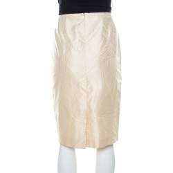 Pre Owned Escada Buttercream Paneled Stripe Print Silk Pencil Skirt M