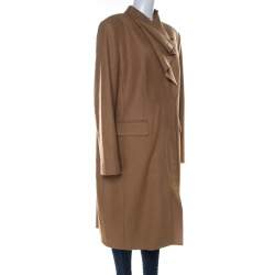 Escada Beige Wool Waterfall Lapel Mid Length Coat XL 