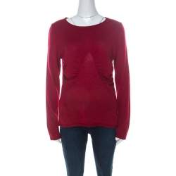 Escada Red Cashmere Knit Ruched Front Top M 