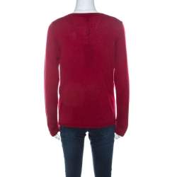 Escada Red Cashmere Knit Ruched Front Top M 