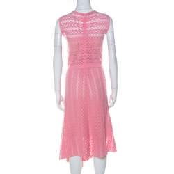 Pre Owned Escada Pink Perforated Knit Asymmetric Hem Sleeveless Dress M 