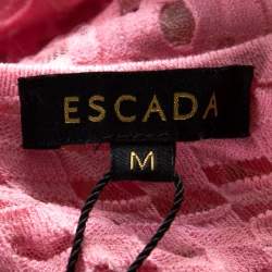 Pre Owned Escada Pink Perforated Knit Asymmetric Hem Sleeveless Dress M 