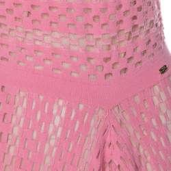 Pre Owned Escada Pink Perforated Knit Asymmetric Hem Sleeveless Dress M 