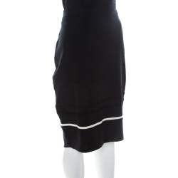 Escada Black Contrast Striped Wool Pencil Skirt L 