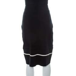 Escada Black Contrast Striped Wool Pencil Skirt L 