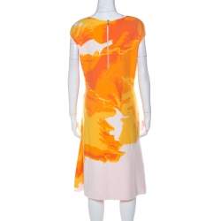 Escada Sunset Orange Fantasy Print Pique Knit Shaleesa A Line Dress L