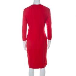 Escada Red Jersey Long Sleeve Dachain Sheath Dress M 