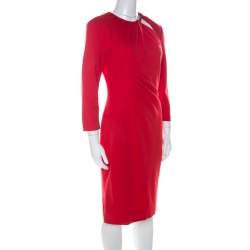 Escada Red Jersey Long Sleeve Dachain Sheath Dress M 