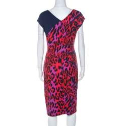 Pre Owned Escada Red Leopard Print Jersey Radiant Seam Dress M