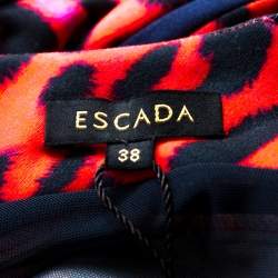 Pre Owned Escada Red Leopard Print Jersey Radiant Seam Dress M