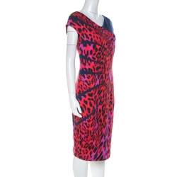Pre Owned Escada Red Leopard Print Jersey Radiant Seam Dress M