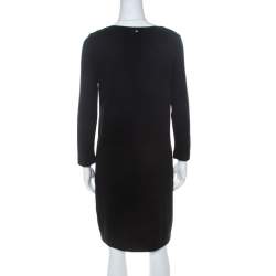 Pre Owned Escada Black Rib Knit Floral Cut Out Overlay Elcami Long Sleeve Dress M