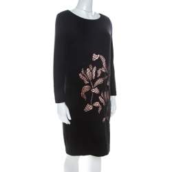 Pre Owned Escada Black Rib Knit Floral Cut Out Overlay Elcami Long Sleeve Dress M