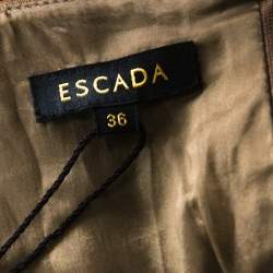 Escada Olive Green Crepe Side Pleated Long Sleeve Shift Dress M 
