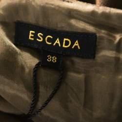 Pre Owned Escada Olive Green Crepe Side Pleated Long Sleeve Shift Dress M