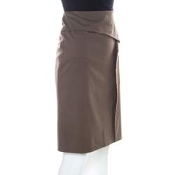 Escada Oak Brown Stretch Wool and Cotton Blend Pencil Skirt L