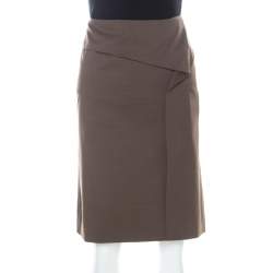 Escada Oak Brown Stretch Wool and Cotton Blend Pencil Skirt L