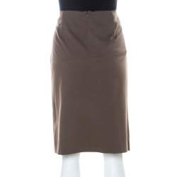 Escada Oak Brown Stretch Wool and Cotton Blend Pencil Skirt L