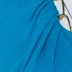 Pre Owned Escada Lagoon Blue Textured Knit Gold Chain Detail Sheath Dress M 