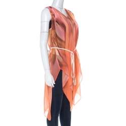 Escada Multicolor Fantasy Print Silk Handkerchief Hem Belted Nilou Blouse M