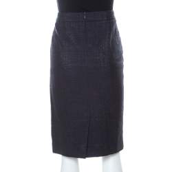 Escada Navy Blue Floral Applique Silk Jacquard Pencil Skirt L 