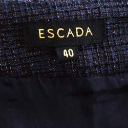 Escada Navy Blue Floral Applique Silk Jacquard Pencil Skirt L 
