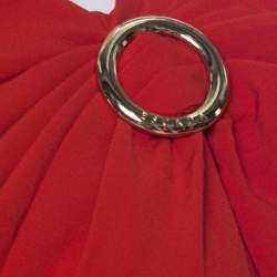 Pre Owned Escada Melon Red Crepe Gathered Fabric O-Ring Detail Cap Sleeve Dress M