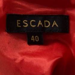 Pre Owned Escada Melon Red Crepe Gathered Fabric O-Ring Detail Cap Sleeve Dress M