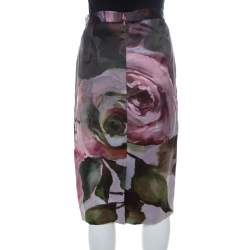 Escada Multicolor Floral Print Knee Length Sheath Skirt L