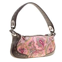 Escada Pink/Brown Printed Canvas and Leather Hobo