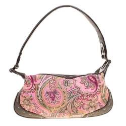 Escada Pink/Brown Printed Canvas and Leather Hobo