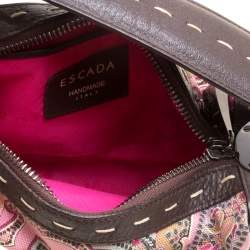 Escada Pink/Brown Printed Canvas and Leather Hobo