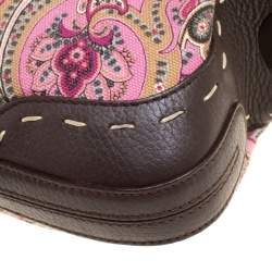 Escada Pink/Brown Printed Canvas and Leather Hobo
