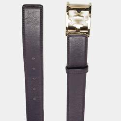 Pre Owned Escada Plum Leather E Logo Buckle Belt 85CM