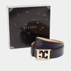Pre Owned Escada Plum Leather E Logo Buckle Belt 85CM