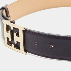 Pre Owned Escada Plum Leather E Logo Buckle Belt 85CM