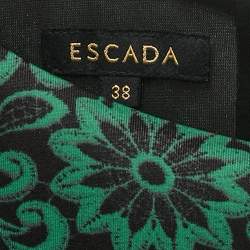 Pre Owned Escada Black/Green Floral Print Neoprene Midi Dress L