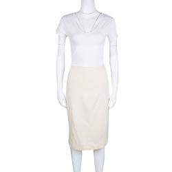 Pre Owned Escada Cream Wool Pencil Skirt M